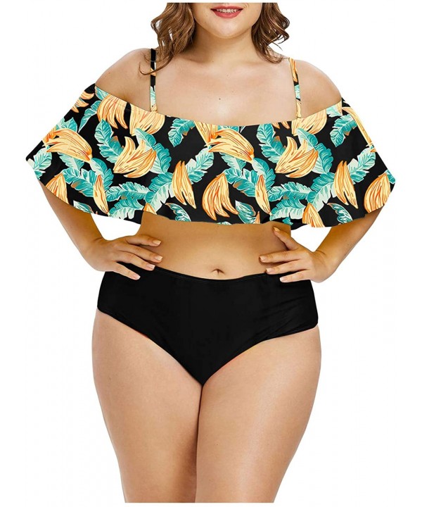 Women Plus Size 2 Piece Bikinis Tummy Control Floral Print Ruffle Swimsuits - 04-turquoise - CG1952WQYL5 $26.75-Sets