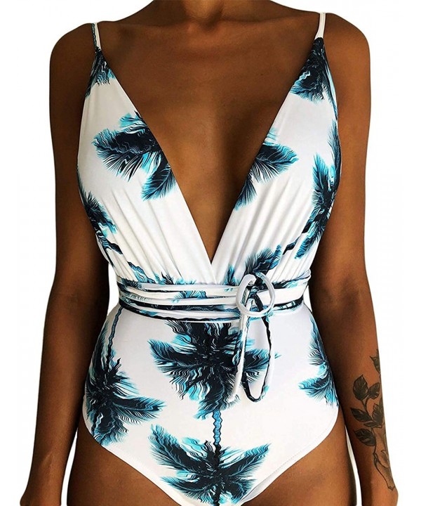 Women's Sexy One Piece Halter Criss Cross Swimsuit Low Back Monokini Padded Bathing Suit - Z-floral 3 - CN18T30CKRK $14.17-On...