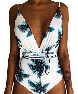 Women's Sexy One Piece Halter Criss Cross Swimsuit Low Back Monokini Padded Bathing Suit - Z-floral 3 - CN18T30CKRK $14.17-On...