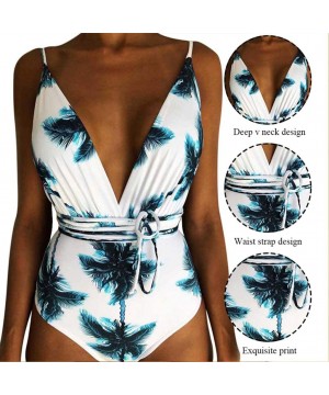 Women's Sexy One Piece Halter Criss Cross Swimsuit Low Back Monokini Padded Bathing Suit - Z-floral 3 - CN18T30CKRK $14.17-On...