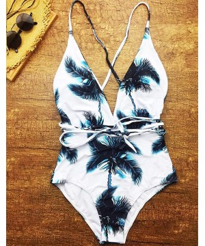 Women's Sexy One Piece Halter Criss Cross Swimsuit Low Back Monokini Padded Bathing Suit - Z-floral 3 - CN18T30CKRK $14.17-On...