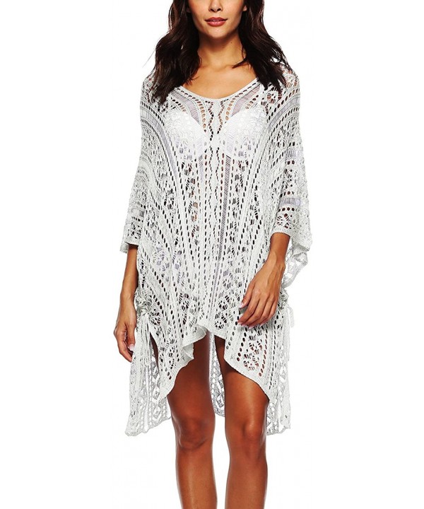 Women's Summer Beach Dress Splice Swimwear Coverup Plus Size Crochet Tunic Beach Wear - White - C618EOUY80R $17.86-Cover-Ups