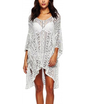 Women's Summer Beach Dress Splice Swimwear Coverup Plus Size Crochet Tunic Beach Wear - White - C618EOUY80R $17.86-Cover-Ups