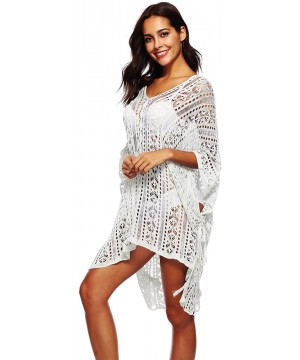 Women's Summer Beach Dress Splice Swimwear Coverup Plus Size Crochet Tunic Beach Wear - White - C618EOUY80R $17.86-Cover-Ups