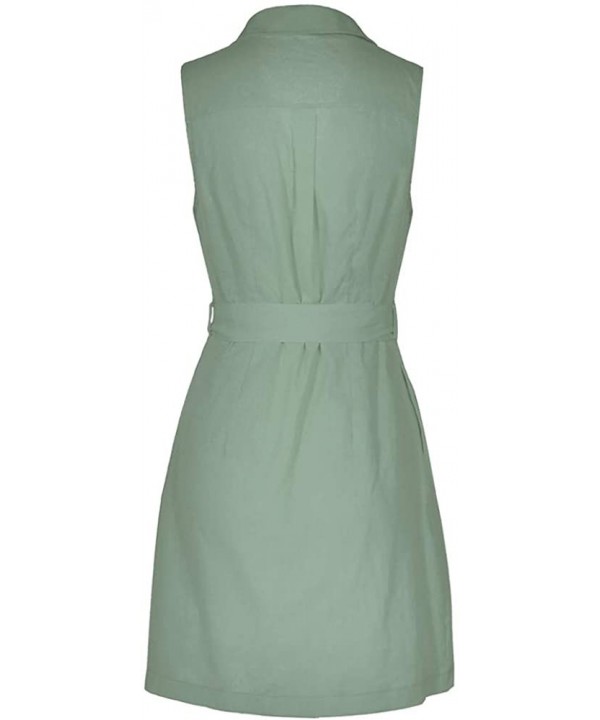 Women's Dresses-Short Sleeve V Neck Button T Shirt Midi Skater Dress with Pockets Waist Belt - Green - C618RROS5TG $15.24-Ras...