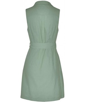 Women's Dresses-Short Sleeve V Neck Button T Shirt Midi Skater Dress with Pockets Waist Belt - Green - C618RROS5TG $15.24-Ras...