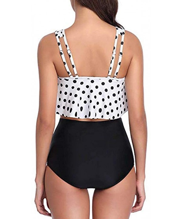 Women Two Pieces Polka Dot Printing Bathing Suits Top Ruffled with High Waisted Bottom Bikini Set - White - C118QGY2MZR $15.3...