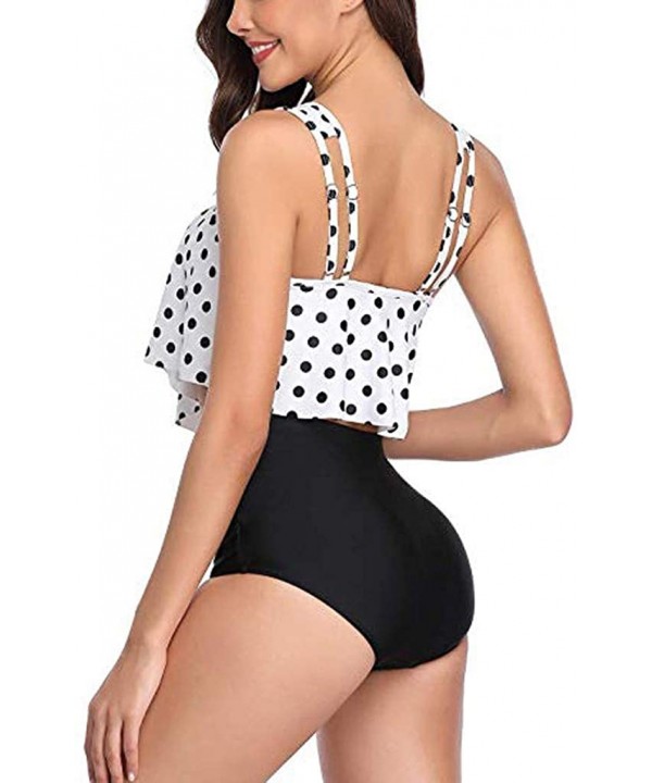 Women Two Pieces Polka Dot Printing Bathing Suits Top Ruffled with High Waisted Bottom Bikini Set - White - C118QGY2MZR $15.3...