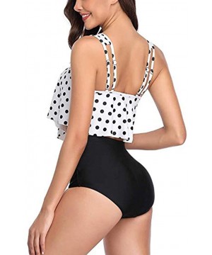 Women Two Pieces Polka Dot Printing Bathing Suits Top Ruffled with High Waisted Bottom Bikini Set - White - C118QGY2MZR $15.3...