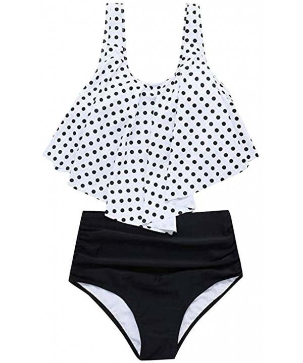 Women Two Pieces Polka Dot Printing Bathing Suits Top Ruffled with High Waisted Bottom Bikini Set - White - C118QGY2MZR $15.3...