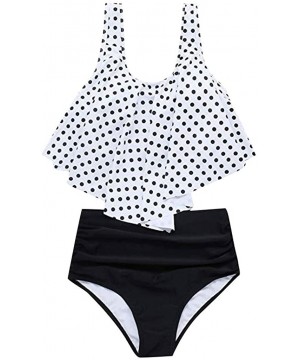 Women Two Pieces Polka Dot Printing Bathing Suits Top Ruffled with High Waisted Bottom Bikini Set - White - C118QGY2MZR $15.3...