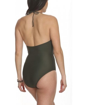 Women's Swimwear Halter Deep V Ruffle One Piece - Olive - CM18KYD8ZA6 $49.93-One-Pieces