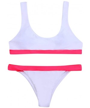 Women Sport Tank Bandeau Padded Top Swimsuit High Waisted High Cut Two Piece Stripe Contrast Bikini Set - Pink - CU194R7R2WH ...