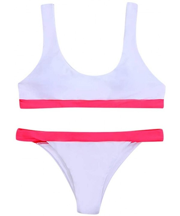 Women Sport Tank Bandeau Padded Top Swimsuit High Waisted High Cut Two Piece Stripe Contrast Bikini Set - Pink - CU194R7R2WH ...