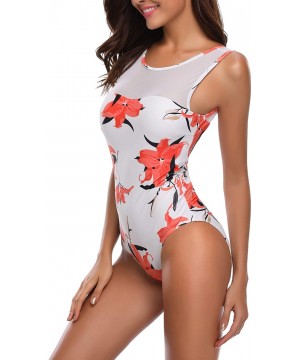 Women One Piece Swimsuits Bikini Monokini Swimsuit Mesh Print Beach Swimwear - White - C018QSC0Y54 $17.88-One-Pieces