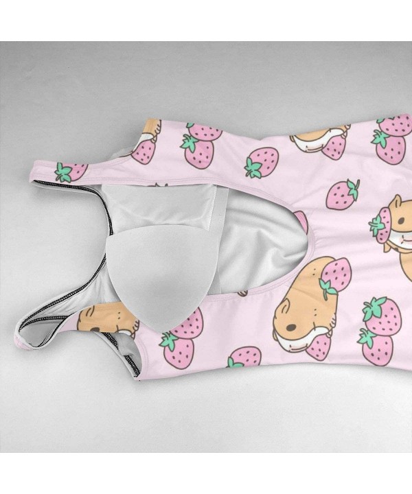 Pink Guinea Pig and Strawberries Women's Bikini One Piece Swimsuits Backless Swimwear Bathing Suit - White - C918WLA8KD3 $25....