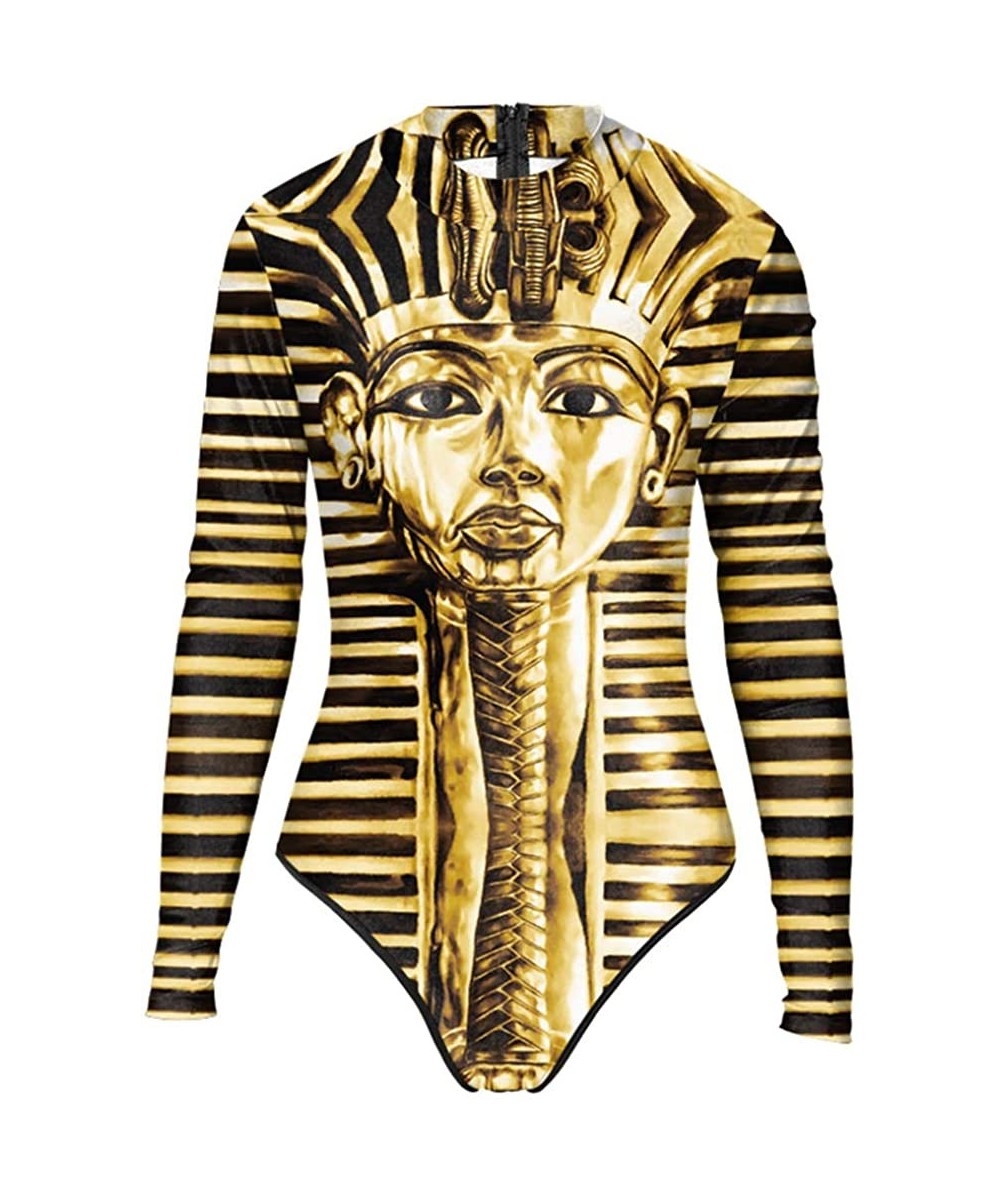 Womens Long Sleeve Zip UV Protection Printed Zipper Surfing One Piece Swimsuit Bathing Suit - A-pharaoh - CQ18QC2ULON $24.80-...