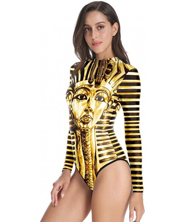 Womens Long Sleeve Zip UV Protection Printed Zipper Surfing One Piece Swimsuit Bathing Suit - A-pharaoh - CQ18QC2ULON $24.80-...