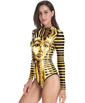 Womens Long Sleeve Zip UV Protection Printed Zipper Surfing One Piece Swimsuit Bathing Suit - A-pharaoh - CQ18QC2ULON $24.80-...