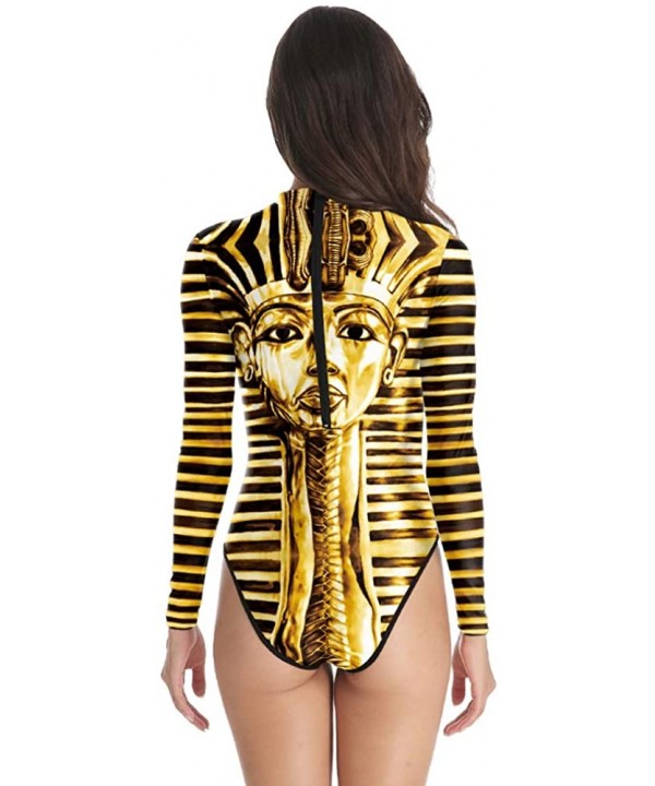 Womens Long Sleeve Zip UV Protection Printed Zipper Surfing One Piece Swimsuit Bathing Suit - A-pharaoh - CQ18QC2ULON $24.80-...