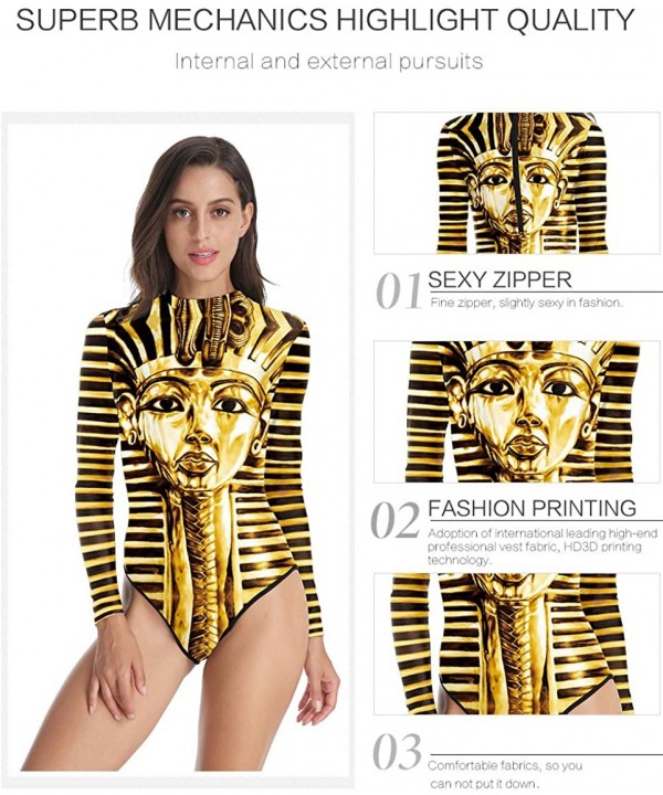 Womens Long Sleeve Zip UV Protection Printed Zipper Surfing One Piece Swimsuit Bathing Suit - A-pharaoh - CQ18QC2ULON $24.80-...