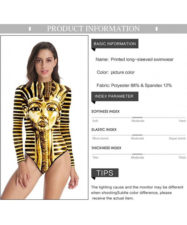 Womens Long Sleeve Zip UV Protection Printed Zipper Surfing One Piece Swimsuit Bathing Suit - A-pharaoh - CQ18QC2ULON $24.80-...