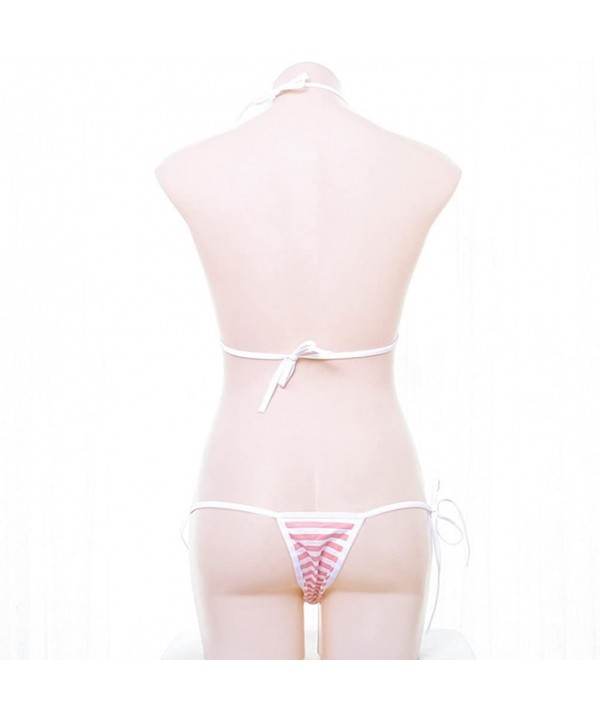 Womens Cosplay Costumes Lolita Striped Bikini Set Japanese Anime Lingerie - Pink - CO18EGHZ9YD $18.31-Sets