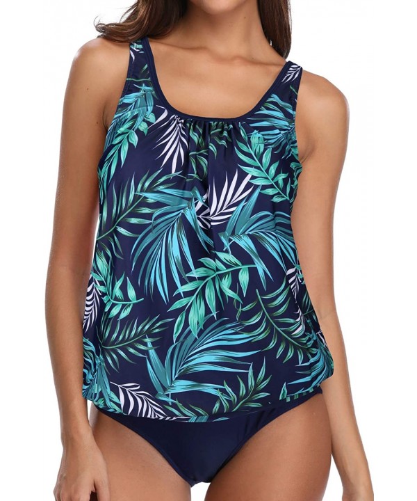 Blouson Tankini Swimsuits for Women Modest Bathing Suits Two Piece Loose Fit Swimwear - Leaf - CJ18Z9KKS7M $33.24-One-Pieces