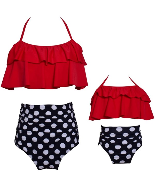 Switmsuit for Girls Bathing Suits Mommy and me Swimsuits Bikini Set Two Pieces Top Ruffle with High Waisted Bottom Red - CB18...