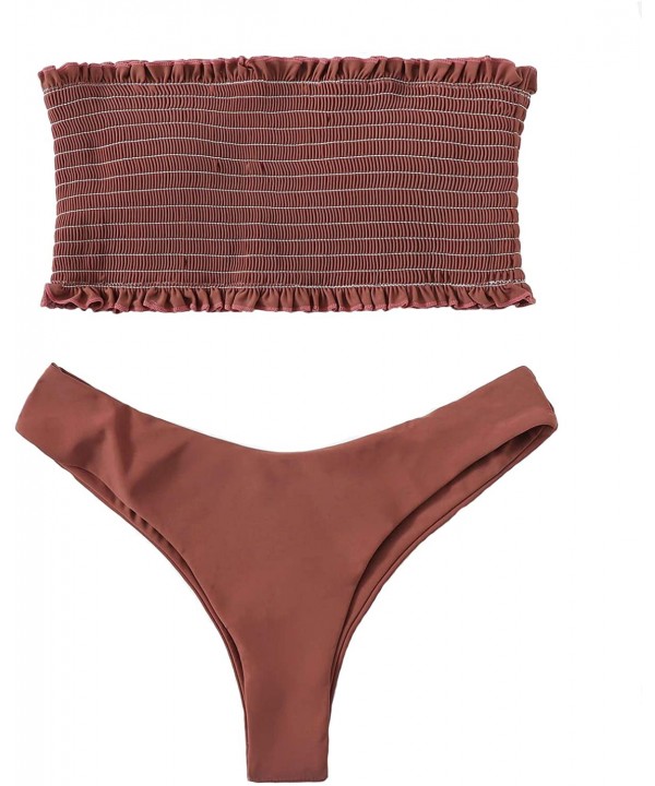 Women's Ruched Bandeau Bikini Set - Brown - CU18NA22W4A $16.53-Sets