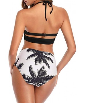 Women Cross Strappy Two Piece Swimsuit Halter High Waisted Floral Ruched Bottom Bikini Bathing Suit - White - CH1966TSGMZ $12...