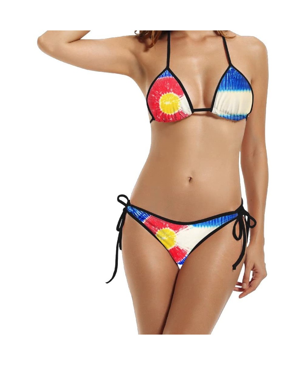 Tie Dye Colorado Flag Women Summer Sexy Bikini Set Swimwear Two Piece - Black - CU184WK4GZY $26.55-Sets