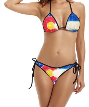 Tie Dye Colorado Flag Women Summer Sexy Bikini Set Swimwear Two Piece - Black - CU184WK4GZY $26.55-Sets