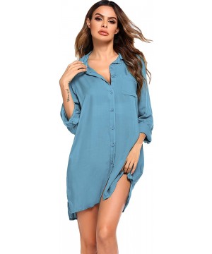 Women's Beach Bikini Cover-up Long Roll-up Sleeve Summer Covers - Blue - C719CMWXE2Z $16.85-Cover-Ups