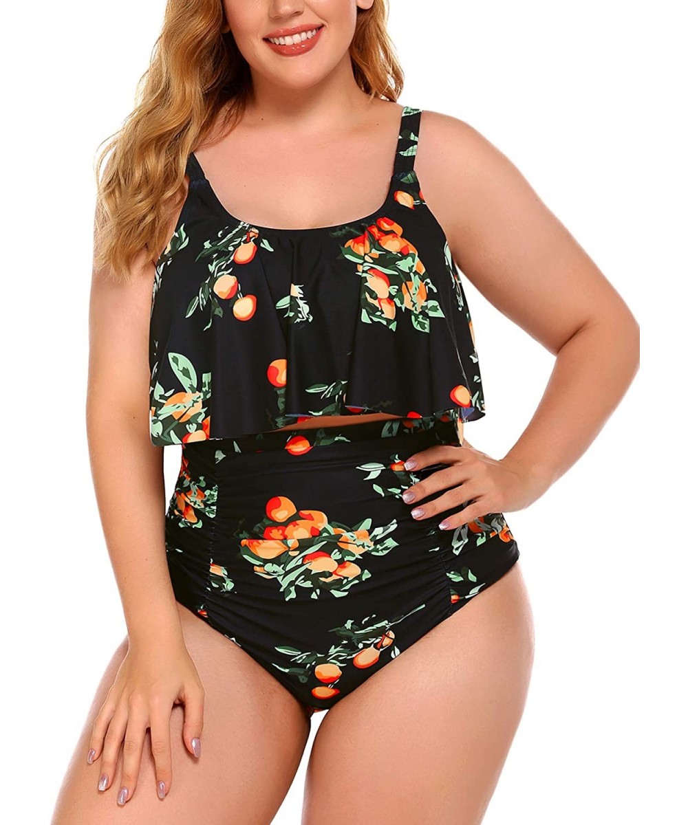 Women Bikini Set Tummy Control Swimsuit Two Piece High Waist Floral Swimwear Plus Size - Yellow&orange - C6190ZWRNQE $24.53-Sets