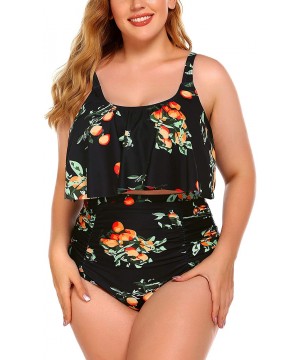 Women Bikini Set Tummy Control Swimsuit Two Piece High Waist Floral Swimwear Plus Size - Yellow&orange - C6190ZWRNQE $24.53-Sets