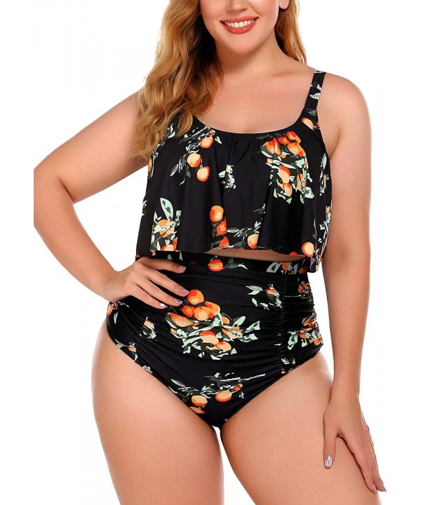 Women Bikini Set Tummy Control Swimsuit Two Piece High Waist Floral Swimwear Plus Size - Yellow&orange - C6190ZWRNQE $24.53-Sets