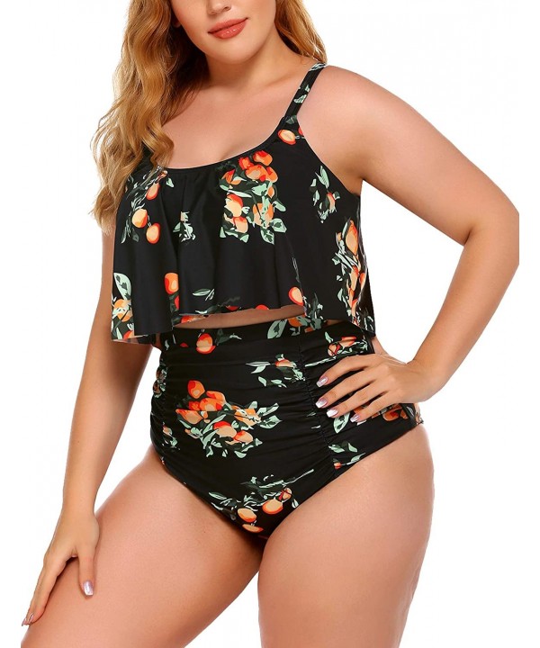 Women Bikini Set Tummy Control Swimsuit Two Piece High Waist Floral Swimwear Plus Size - Yellow&orange - C6190ZWRNQE $24.53-Sets