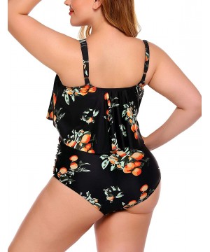 Women Bikini Set Tummy Control Swimsuit Two Piece High Waist Floral Swimwear Plus Size - Yellow&orange - C6190ZWRNQE $24.53-Sets