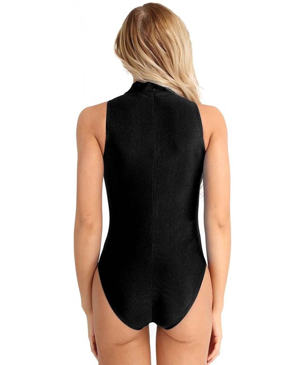 Women's Sleeveless Turtle Neck One Piece High Cut Leotard Thong Bodysuit Swimsuit Bathing Suits - Black - C718XGSXSLX $14.86-...