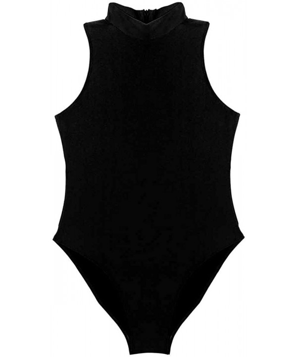 Women's Sleeveless Turtle Neck One Piece High Cut Leotard Thong Bodysuit Swimsuit Bathing Suits - Black - C718XGSXSLX $14.86-...