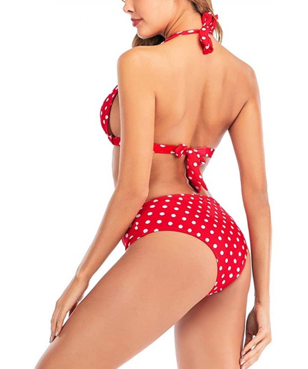 Women Fashion Dot Hight Waist Bikini Set Swimsuit Push-Up Swimwear Beachwear - Red - C1194Z6TKXL $12.99-Sets