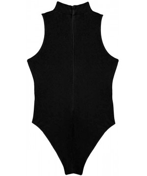 Women's Sleeveless Turtle Neck One Piece High Cut Leotard Thong Bodysuit Swimsuit Bathing Suits - Black - C718XGSXSLX $14.86-...