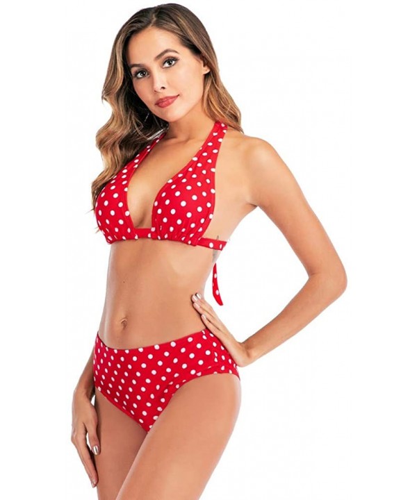 Women Fashion Dot Hight Waist Bikini Set Swimsuit Push-Up Swimwear Beachwear - Red - C1194Z6TKXL $12.99-Sets