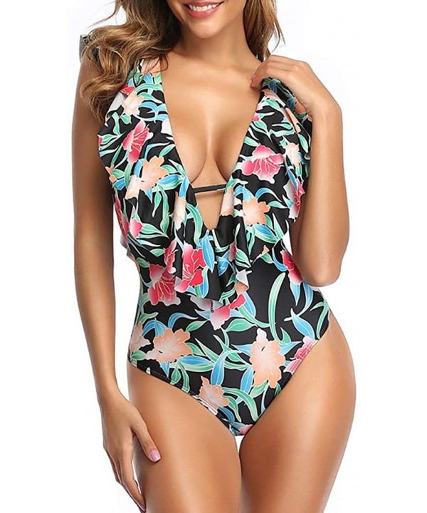 One Piece Swimsuit for Women Deep V Neck- Low Back Bathing Suits Halter Monokini Swimwear - Green2 - CN1930LDORW $20.33-One-P...