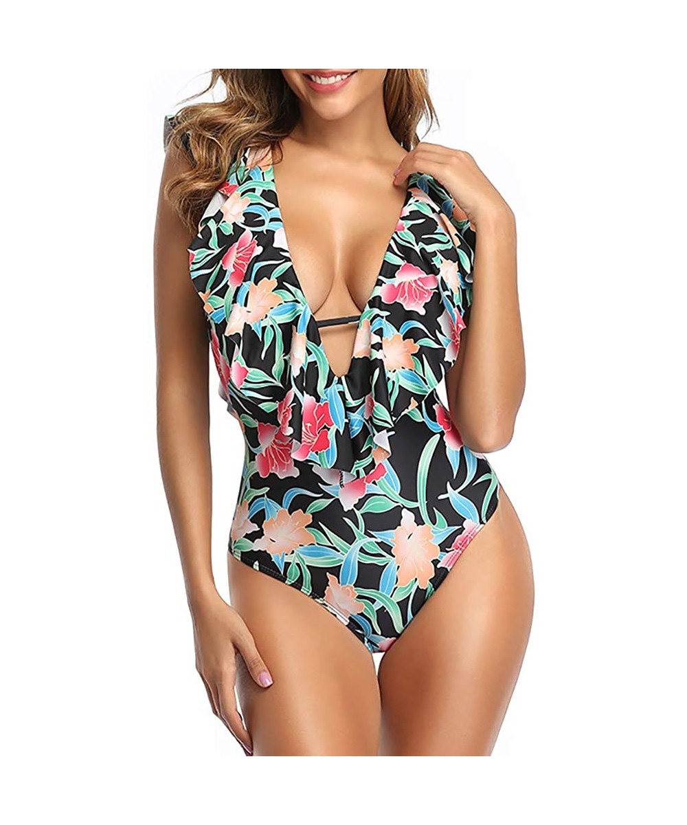 One Piece Swimsuit for Women Deep V Neck- Low Back Bathing Suits Halter Monokini Swimwear - Green2 - CN1930LDORW $20.33-One-P...