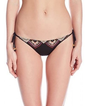 Women's Embroidered Tie-Side Bikini Bottom - Black - CT11TLB9ZNJ $24.03-Bottoms