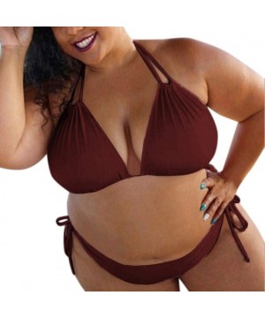 Women Bikini Plus Size Tankini Swimsuit with High Waisted Shorts Bathing Suit Push-up Swimwear - Wine - CQ1997LN60C $15.52-Sets