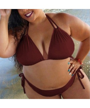 Women Bikini Plus Size Tankini Swimsuit with High Waisted Shorts Bathing Suit Push-up Swimwear - Wine - CQ1997LN60C $15.52-Sets