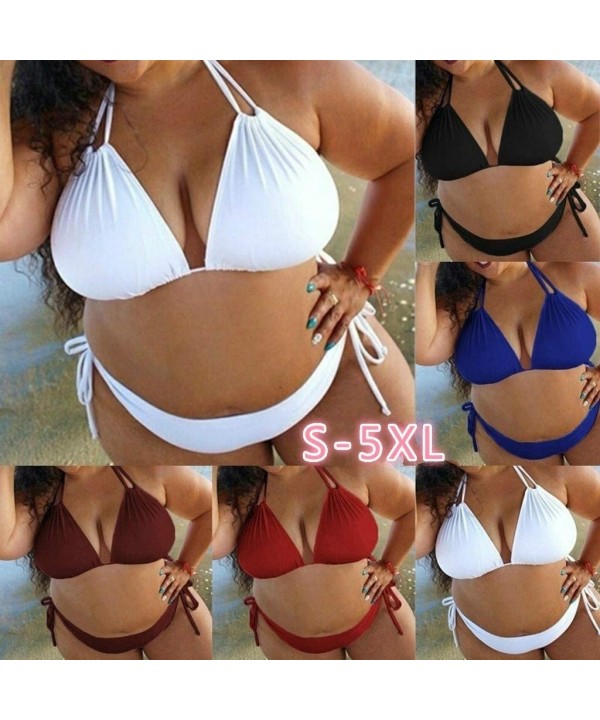 Women Bikini Plus Size Tankini Swimsuit with High Waisted Shorts Bathing Suit Push-up Swimwear - Wine - CQ1997LN60C $15.52-Sets